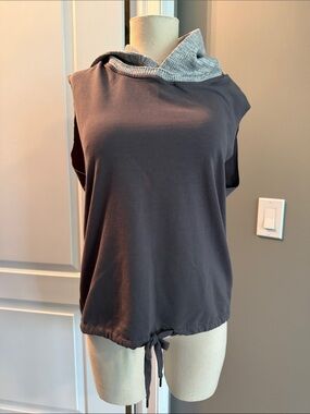 Sundays Sleeveless Hooded Drawstring Tank Slate & Heather Gray Size 2 Medium